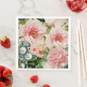Retro Peony Flower Spring Floral Pattern Servetten (Insitu)