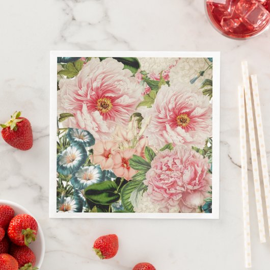 Retro Peony Flower Spring Floral Pattern Servetten (Insitu)