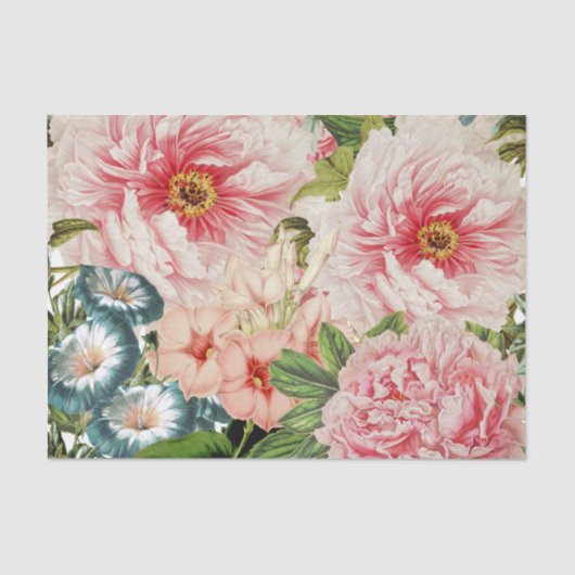 Retro Peony Flower Spring Floral Pattern Tissuepapier (Voorkant)