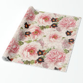 Retro Peony Flower Spring Pinterly Pattern Cadeaupapier (Uitgerold)