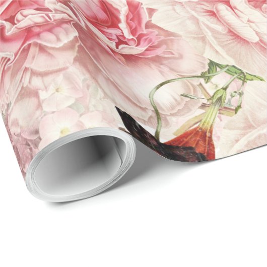 Retro Peony Flower Spring Pinterly Pattern Cadeaupapier (Rol Hoek)