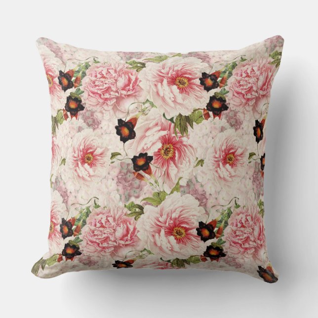Retro Peony Flower Spring Pinterly Pattern Kussen (Voorkant)