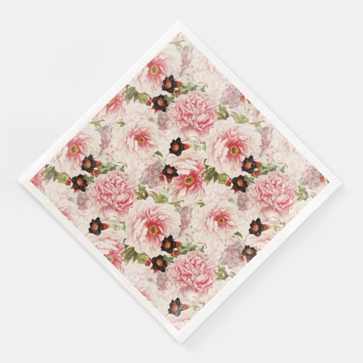 Retro Peony Flower Spring Pinterly Pattern Servetten (Hoek)