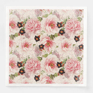 Retro Peony Flower Spring Pinterly Pattern Servetten