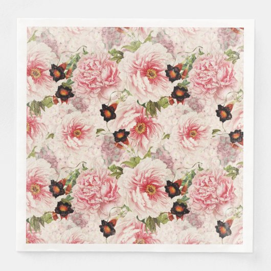 Retro Peony Flower Spring Pinterly Pattern Servetten (Voorkant)