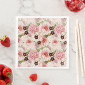Retro Peony Flower Spring Pinterly Pattern Servetten (Insitu)