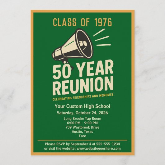 Retro Pep Rally Style 50 Year Class Reunion Kaart (Voorkant)