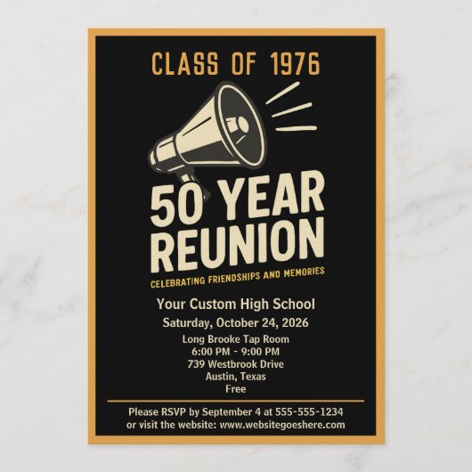 Retro Pep Rally Style 50 Year Class Reunion Kaart (Voorkant)