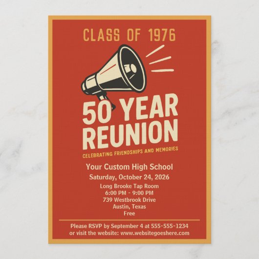 Retro Pep Rally Style 50 Year Class Reunion Kaart (Voorkant)