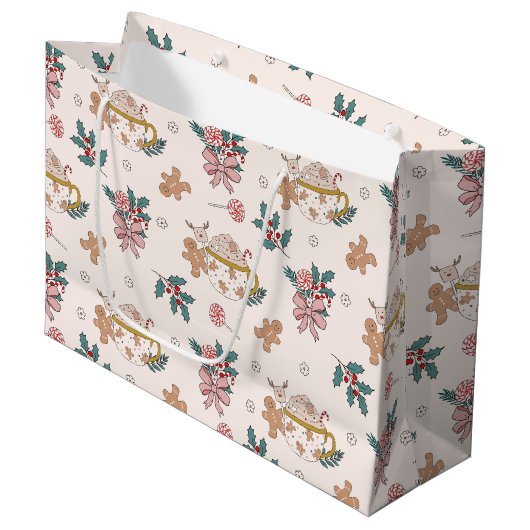 Retro peperkoek koekjes en thee kerst groot cadeauzakje (Voorkant Gekanteld)