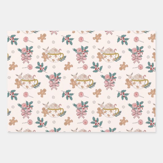 Retro peperkoek koekjes en thee kerst inpakpapier vel (Voorkant)