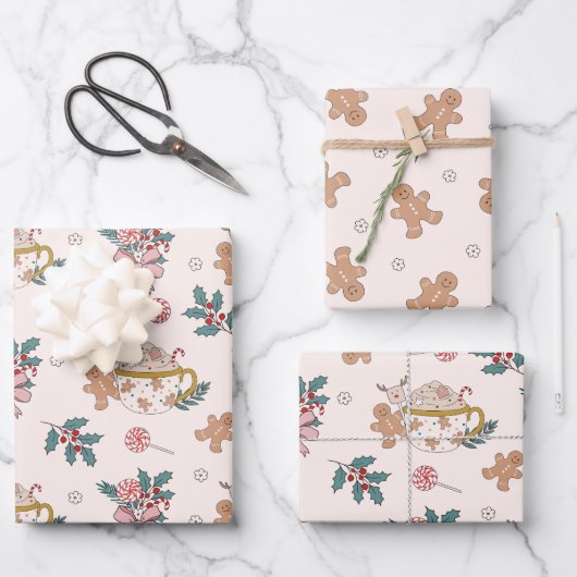 Retro peperkoek koekjes en thee kerst inpakpapier vel (Voorkant)