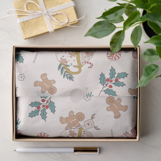 Retro peperkoek koekjes en thee kerst tissuepapier (Geschenk)