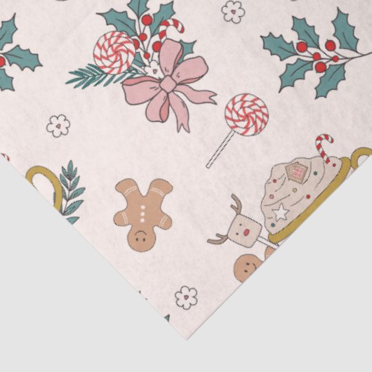 Retro peperkoek koekjes en thee kerst tissuepapier (Detail)