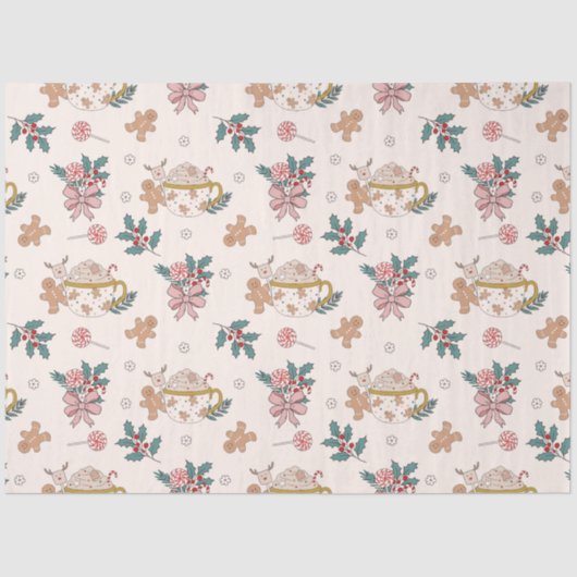 Retro peperkoek koekjes en thee kerst tissuepapier (Voorkant)