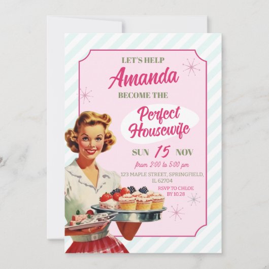 Retro Perfect Huisvrouw 50's Vrijgezellenfeest Kaart (Voorkant)