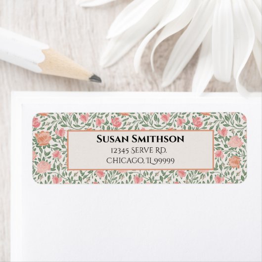 Retro Perfect Roze & Perzikrozen Retouradres Etiket (Insitu)