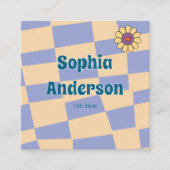 Retro Periwinkle Checkerboard met Daisy Flower Vierkante Visitekaartje (Voorkant)