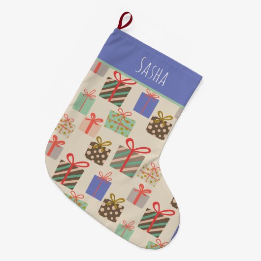 Retro Periwinkle Gepersonaliseerde Kerstmis Grote Kerstsok (Voorkant (Hangend))