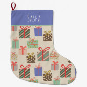 Retro Periwinkle Gepersonaliseerde Kerstmis Grote Kerstsok (Voorkant)