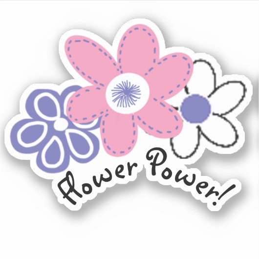 Retro Periwinkle Lavendel Roze Bloem Power Sticker (Voorkant)