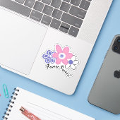 Retro Periwinkle Lavendel Roze Bloemkracht Sticker (Laptop met iPhone)