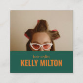 Retro Personaliseren Foto Kapper Kapper Salon Vierkante Visitekaartje (Voorkant)