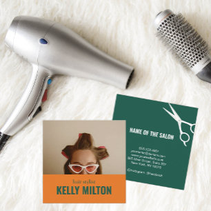 Retro Personaliseren Foto Kapper Kapper Salon Vierkante Visitekaartje