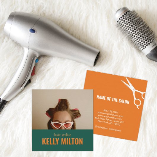 Retro Personaliseren Foto Kapper Kapper Salon Vierkante Visitekaartje