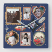 Retro Personalized 12 Photo Collage Template DIY Vierkante Klok (Voorkant)