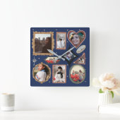 Retro Personalized 12 Photo Collage Template DIY Vierkante Klok (Huis)