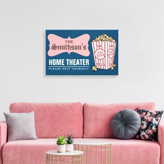 Retro Persoonlijke familienaam thuisbioscoop Canvas Afdruk (Insitu (Woonkamer))