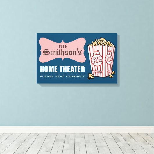 Retro Persoonlijke familienaam thuisbioscoop Canvas Afdruk (Insitu (Houten vloer))