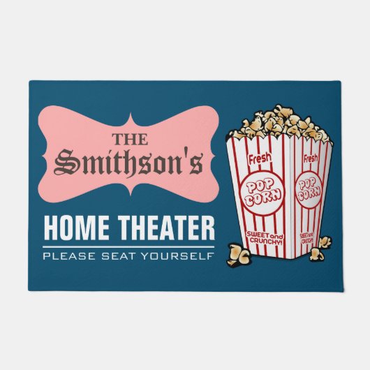 Retro Persoonlijke familienaam thuisbioscoop Deurmat (Voorkant)