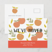 Retro Perzik & Bladpatroon Roze Bewegen Aankondigingskaart (Voorkant / Achterkant)