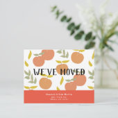 Retro Perzik & Bladpatroon Roze Bewegen Aankondigingskaart (Staand voorkant)