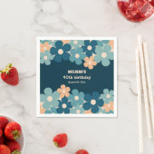 Retro Perzik Donkergroene Boho Bloem 40e Verjaarda Servet (Insitu)