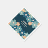 Retro Perzik Donkergroene Boho Bloem 40e Verjaarda Servet (Hoek)