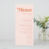 Retro Perzik en Crème Bruiloft Menu (Staand voorkant)