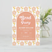 Retro perzik en gele bloemen 70s Afstuderen Kaart (Staand voorkant)