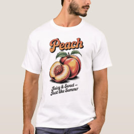 Retro Perzik Fruit Illustratie T-shirt