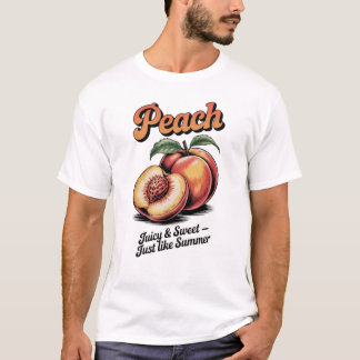 Retro Perzik Fruit Illustratie T-shirt
