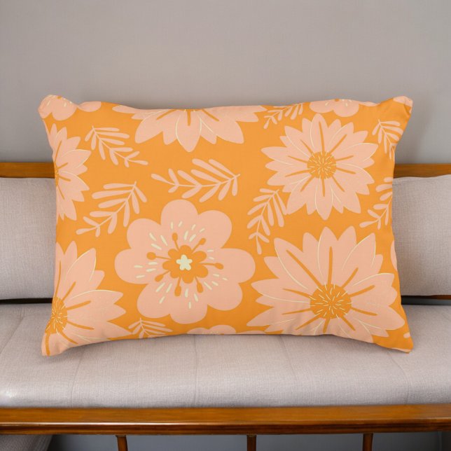 Retro  Perzik Fuzz Oranje Bloempatroon Accent Kussen (Creator heeft geüpload)