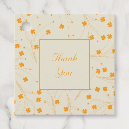 Retro  Perzik Fuzz Oranje Bloempatroon Bedankjes Labels (Voorkant)