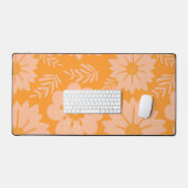Retro  Perzik Fuzz Oranje Bloempatroon Bureaumat (Keyboard & Muis)