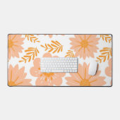 Retro  Perzik Fuzz Oranje Bloempatroon Bureaumat (Keyboard & Muis)