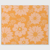 Retro  Perzik Fuzz Oranje Bloempatroon Cadeaupapier (Vlak)