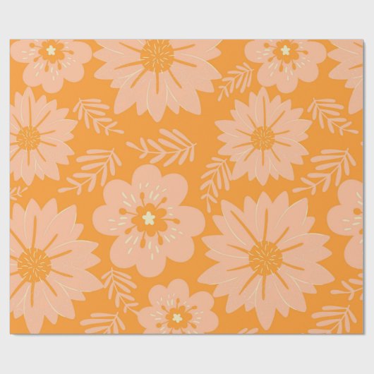 Retro  Perzik Fuzz Oranje Bloempatroon Cadeaupapier (Vlak)
