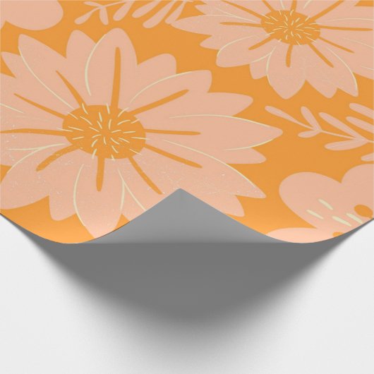Retro  Perzik Fuzz Oranje Bloempatroon Cadeaupapier (Hoek)
