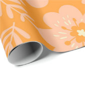 Retro  Perzik Fuzz Oranje Bloempatroon Cadeaupapier (Rol Hoek)